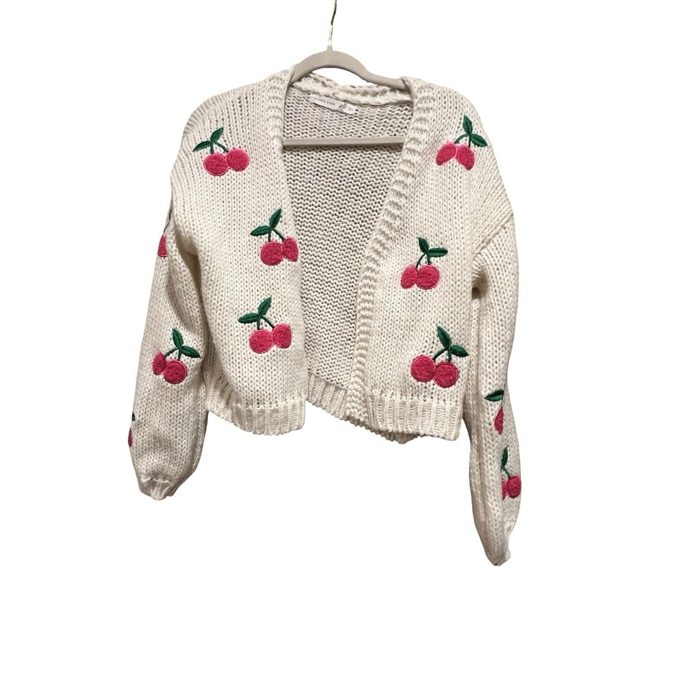 Altard State Pink Cherry Embroidered Chunky Knit Cardigan Sweater‎ Small Arula